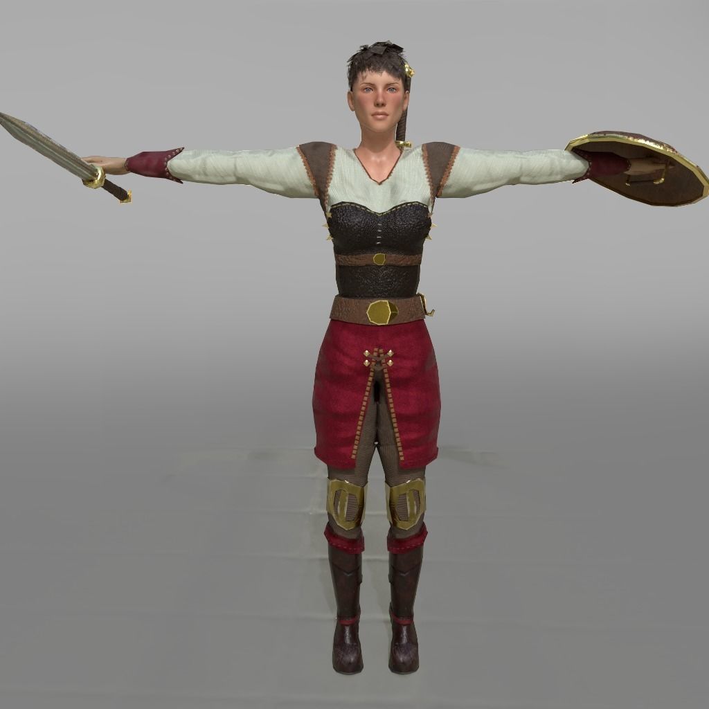 Game Ready Female Battler Low-poly 3D model_0
