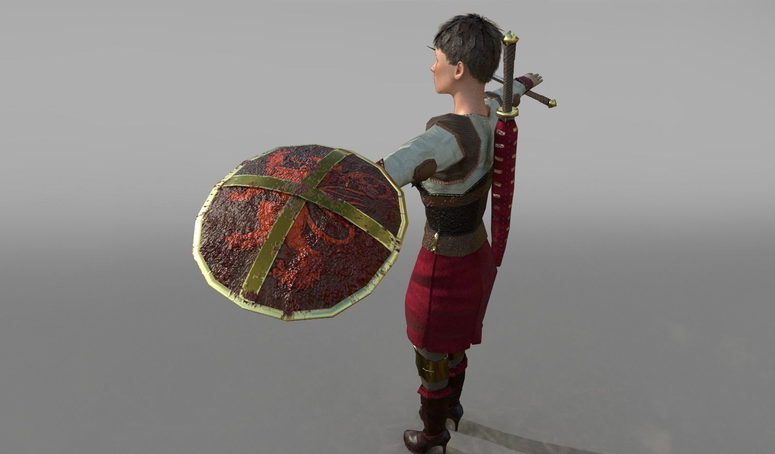 Game Ready Female Battler Low-poly 3D model_4