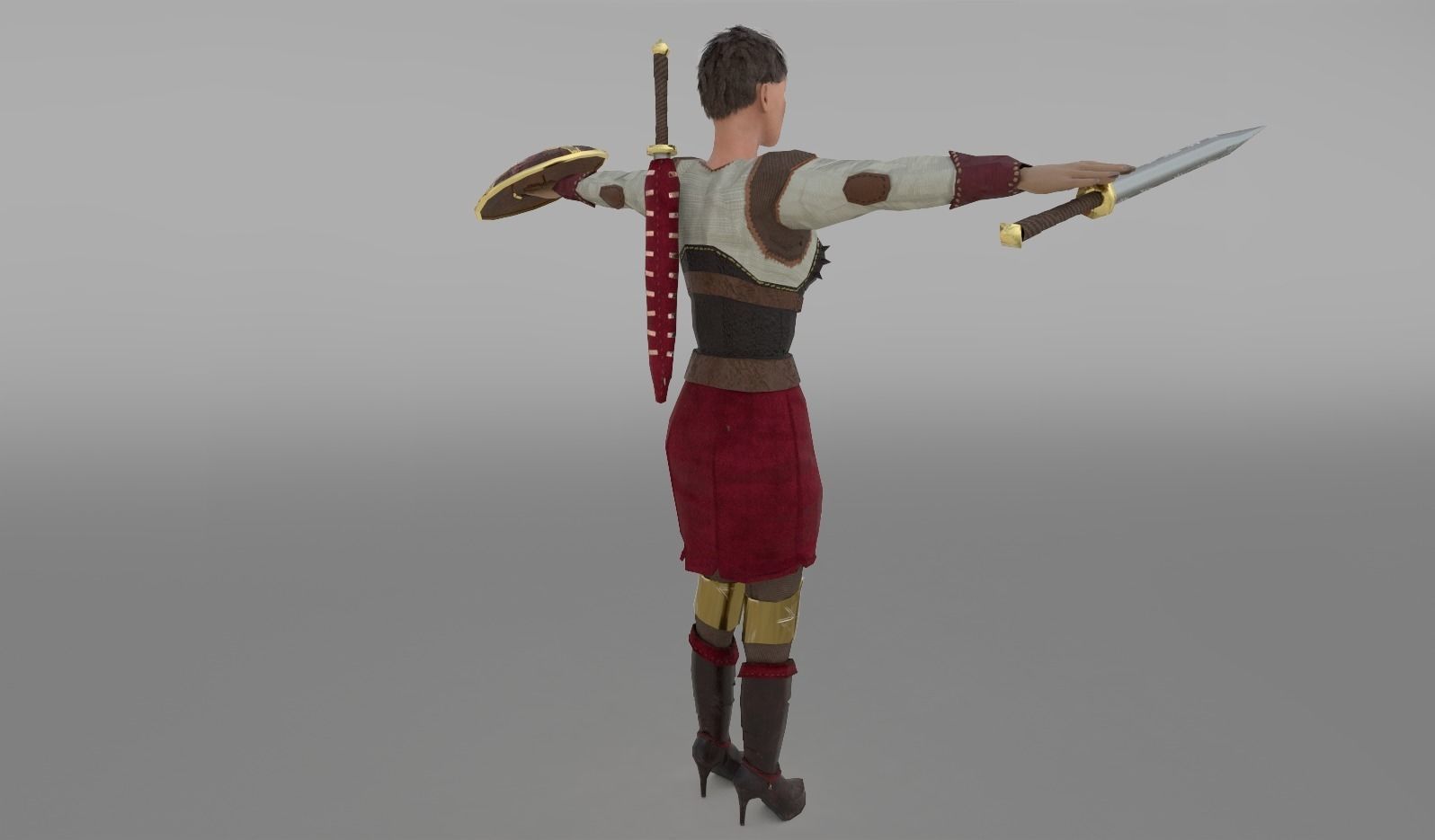 Game Ready Female Battler Low-poly 3D model_7