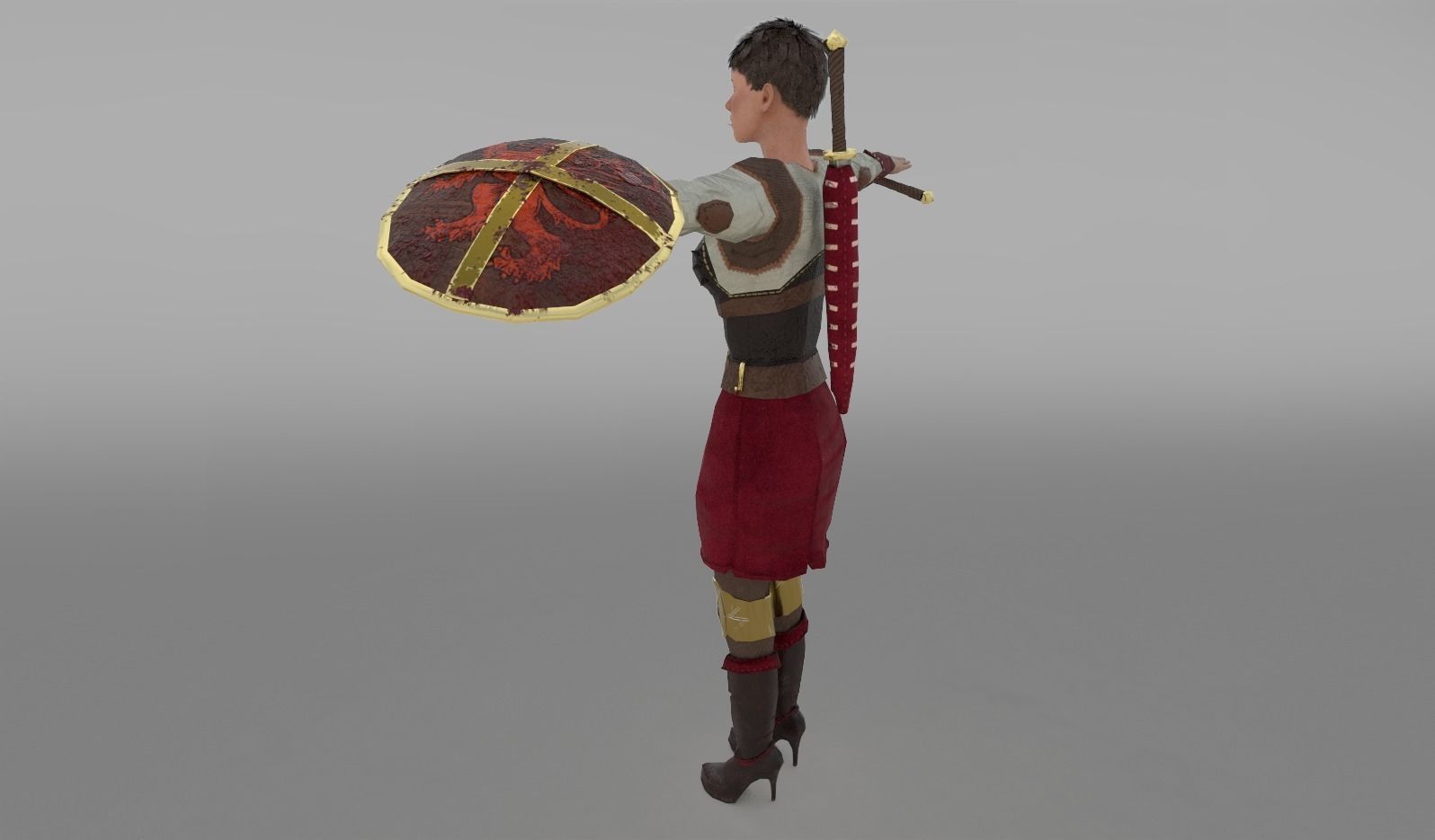 Game Ready Female Battler Low-poly 3D model_8