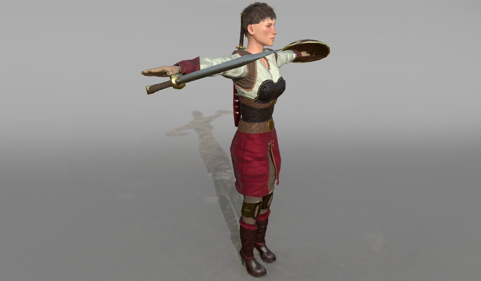 Game Ready Female Battler Low-poly 3D model_6