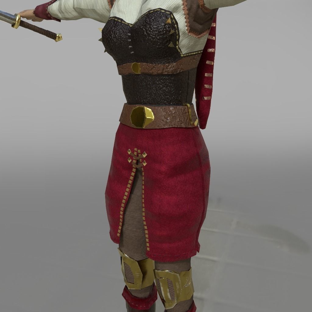 Game Ready Female Battler Low-poly 3D model_2