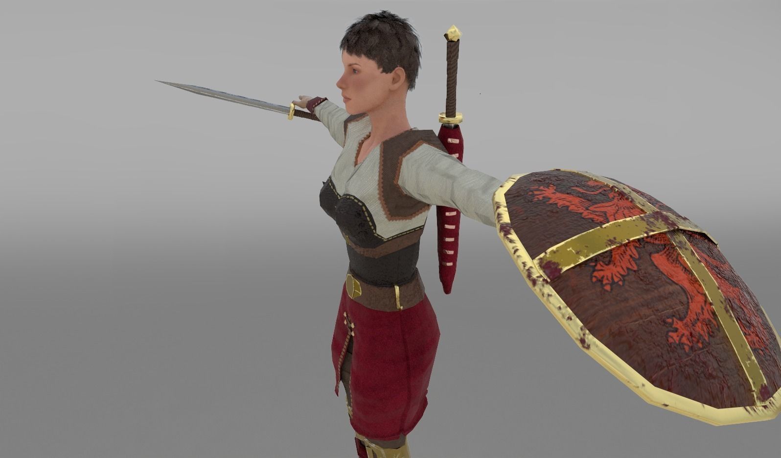 Game Ready Female Battler Low-poly 3D model_5