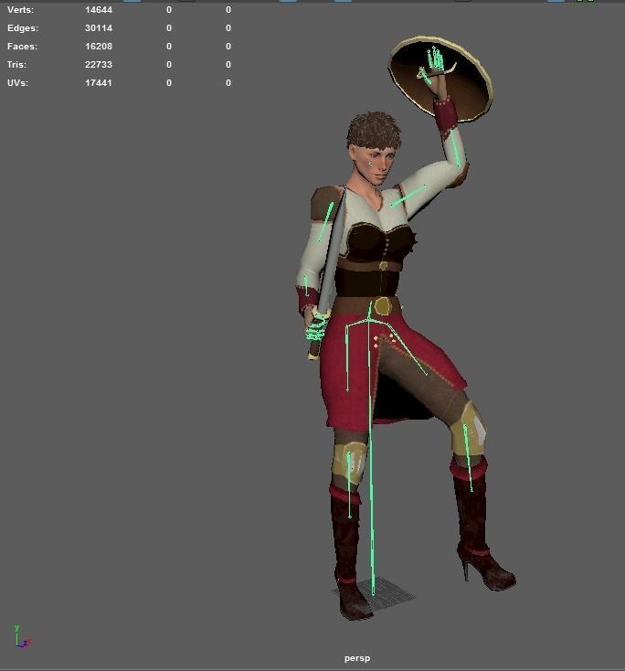 Game Ready Female Battler Low-poly 3D model_11