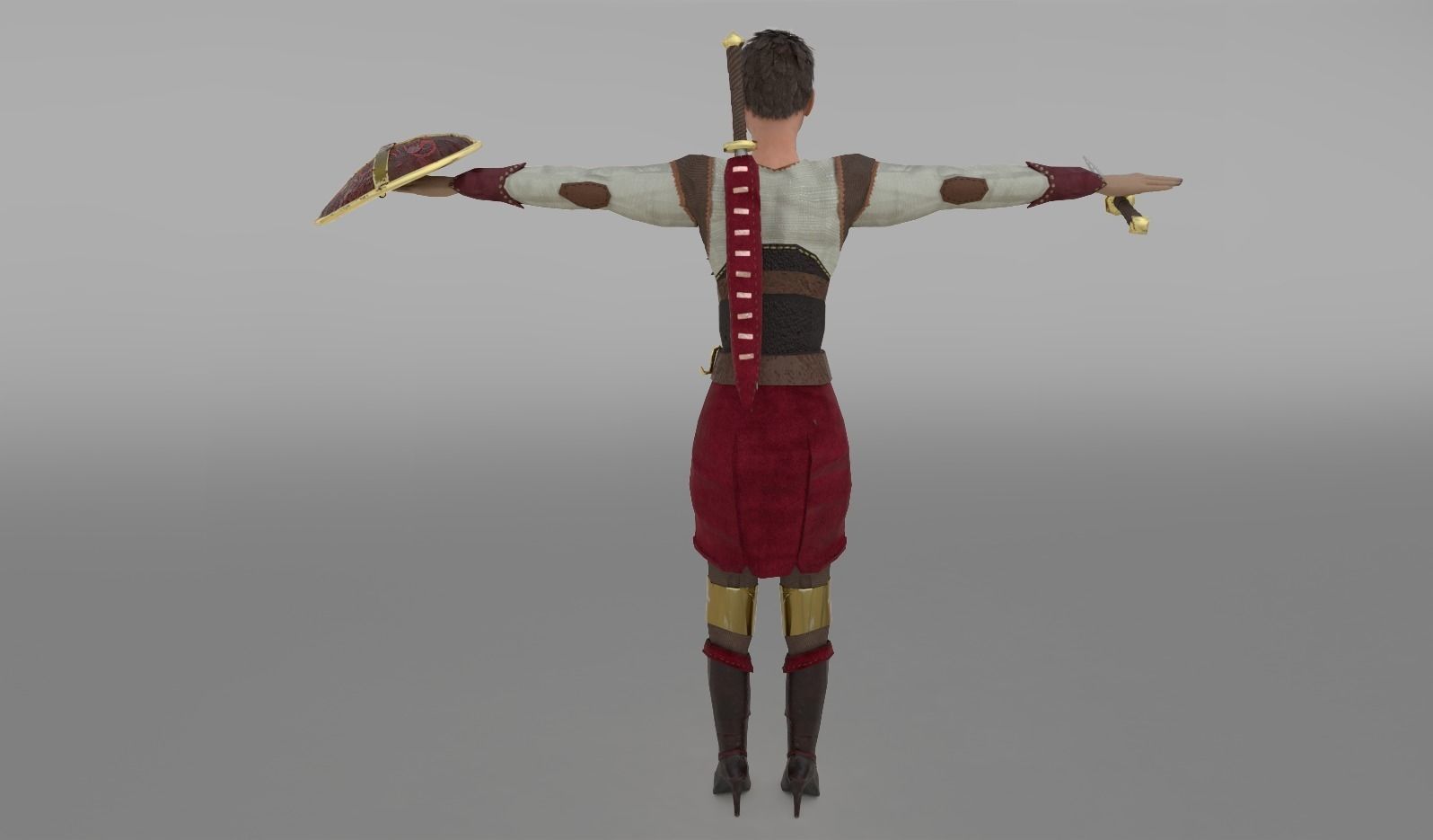 Game Ready Female Battler Low-poly 3D model_9