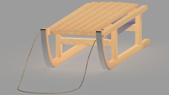 Sledge 3d model game ready low poly wooden sled with rope Low-poly 3D model