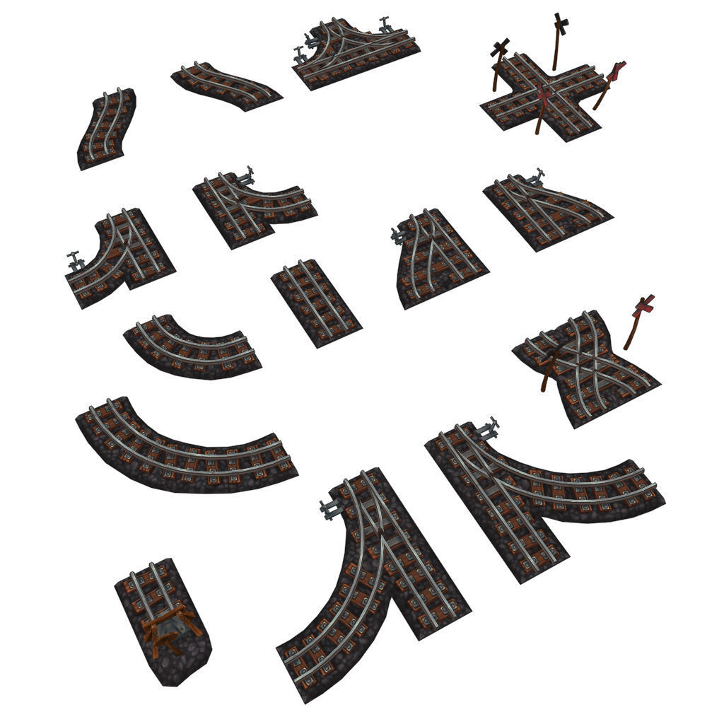 Rail Modular Set - Low Poly Hand PaintedLow Poly Low-poly 3D model_8