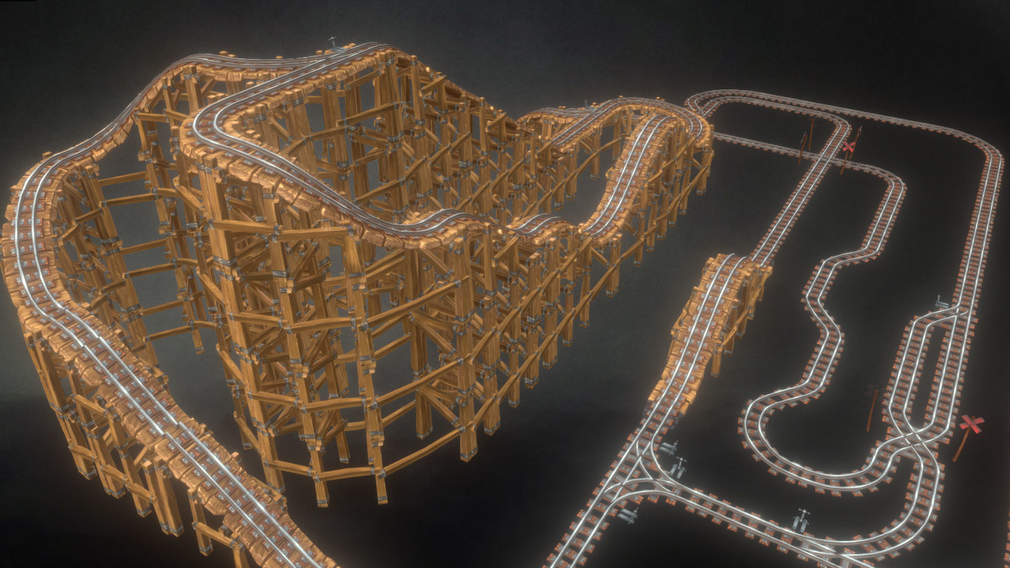 Rail Modular Set - Low Poly Hand PaintedLow Poly Low-poly 3D model_1