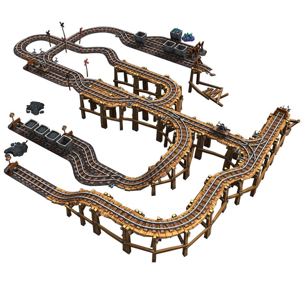 Rail Modular Set - Low Poly Hand PaintedLow Poly Low-poly 3D model_2