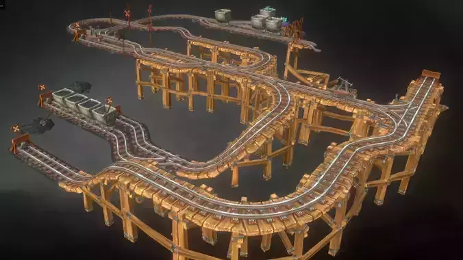 Rail Modular Set - Low Poly Hand PaintedLow Poly Low-poly 3D model