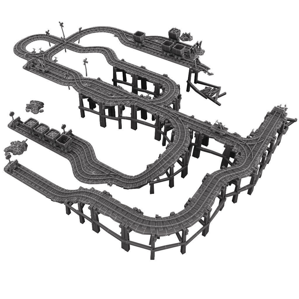 Rail Modular Set - Low Poly Hand PaintedLow Poly Low-poly 3D model_3
