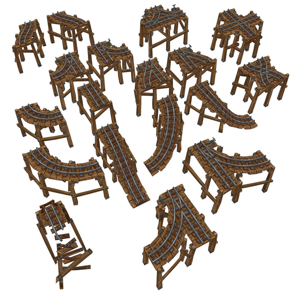 Rail Modular Set - Low Poly Hand PaintedLow Poly Low-poly 3D model_4