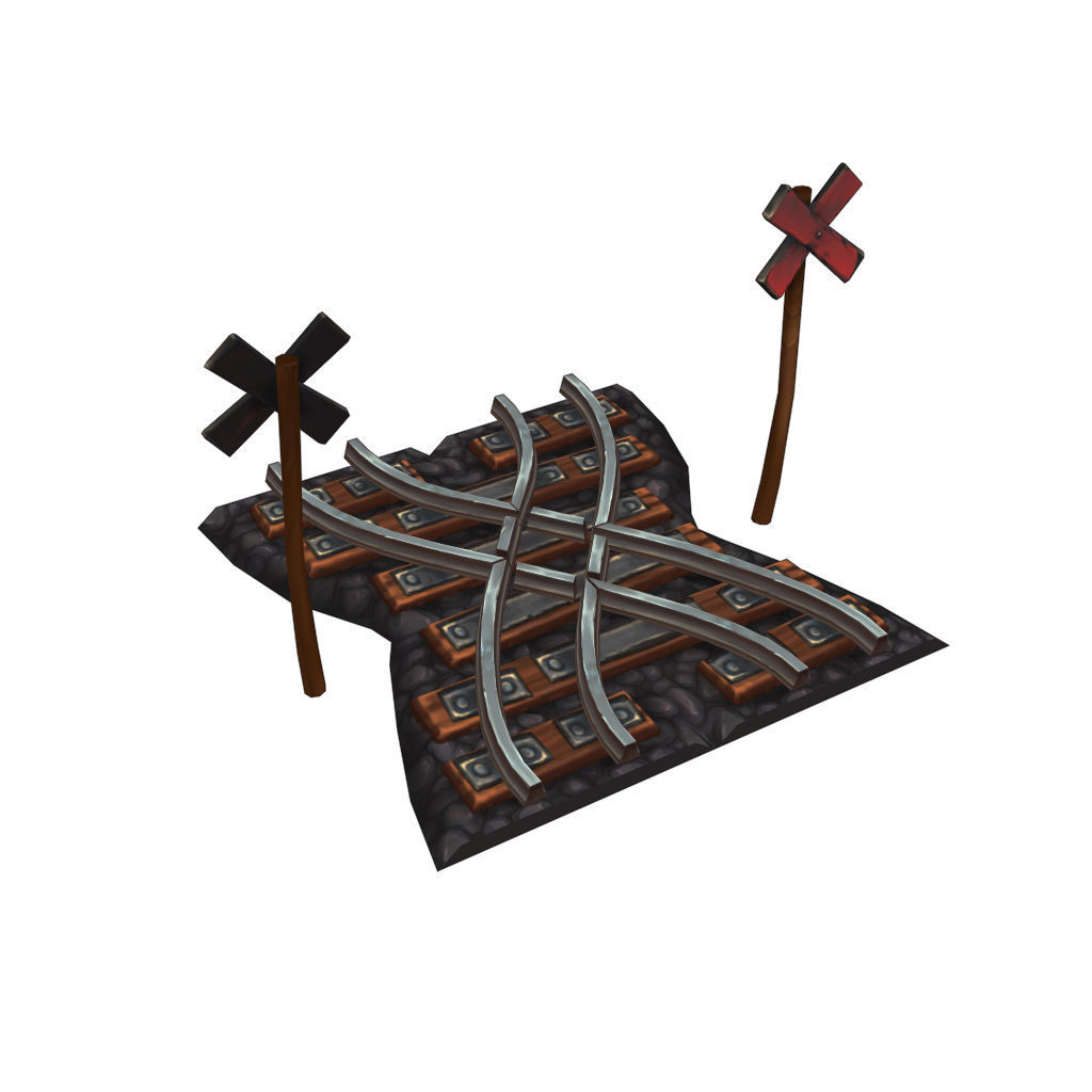Rail Modular Set - Low Poly Hand PaintedLow Poly Low-poly 3D model_6