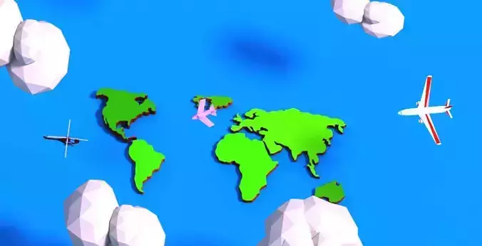 Low Poly World Map Low-poly 3D model