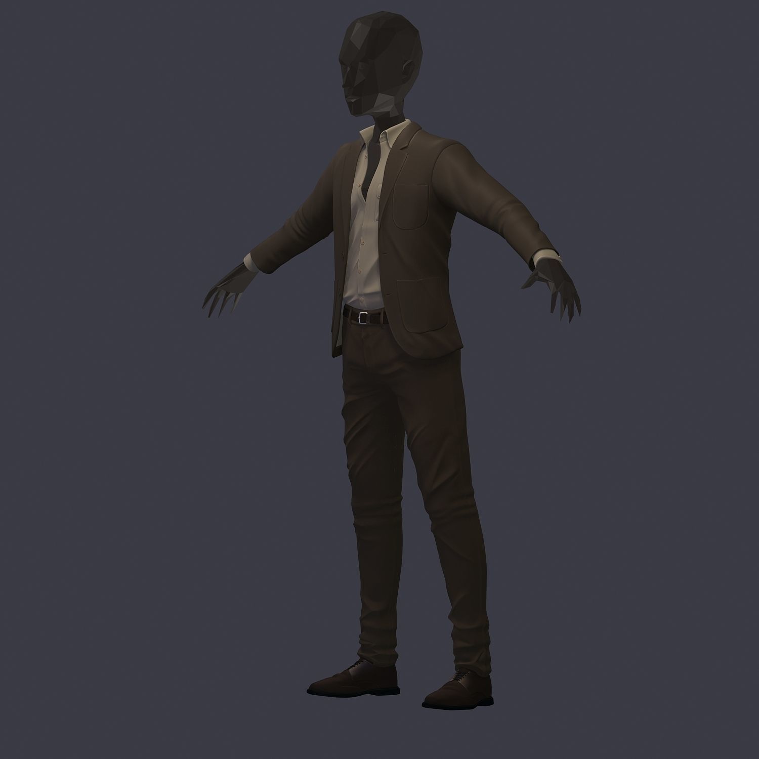 subdivision 3d model avatar cost shirt pants brown beige 3D model_7