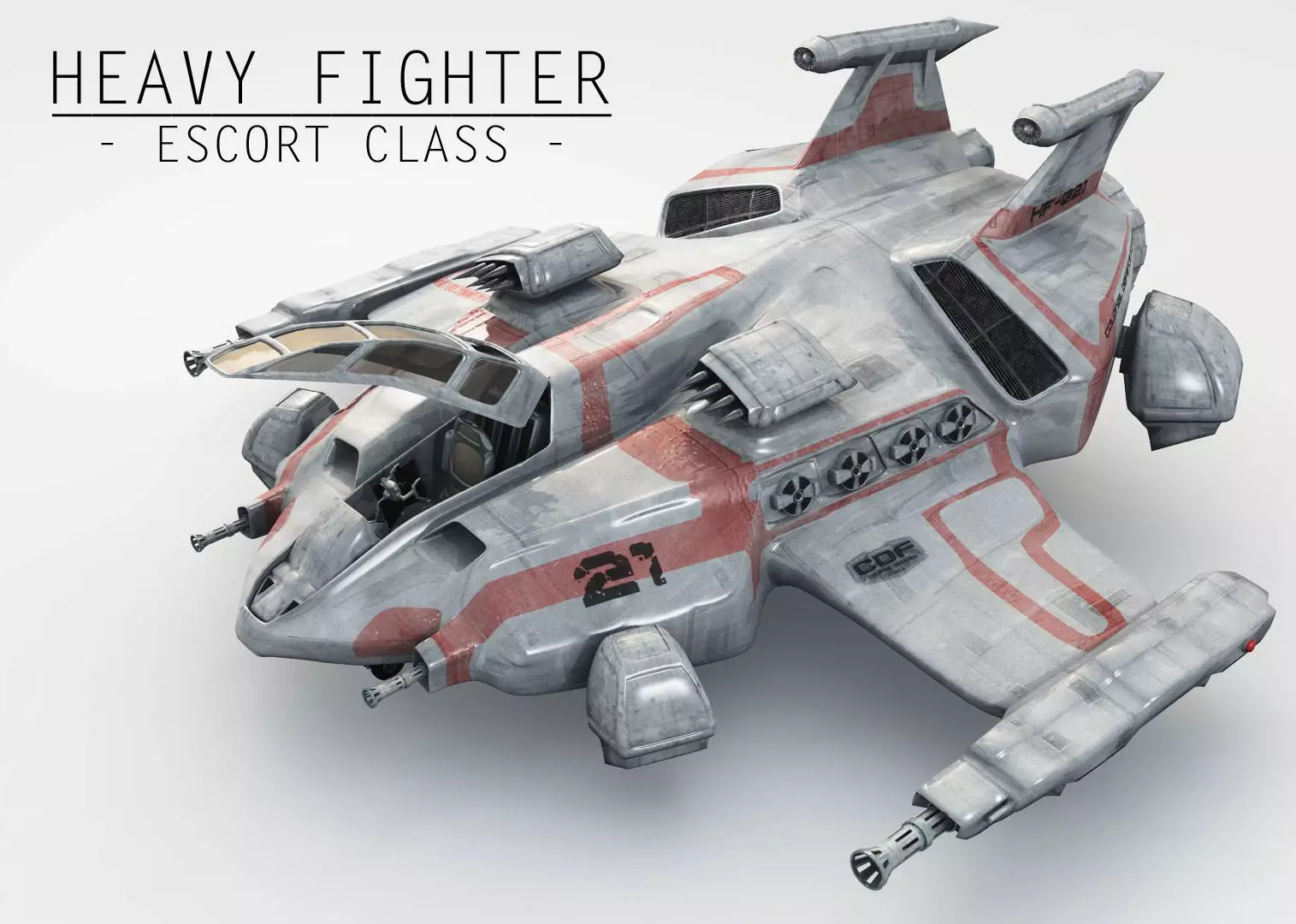 Heavy Space Fighter Low-poly 3D model_0