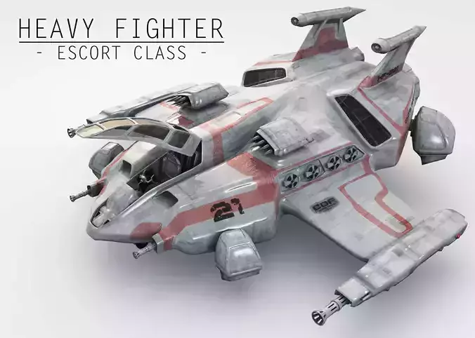 Heavy Space Fighter Low-poly 3D model