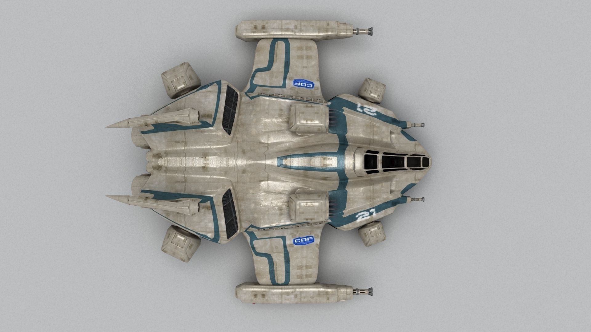 Heavy Space Fighter Low-poly 3D model_10