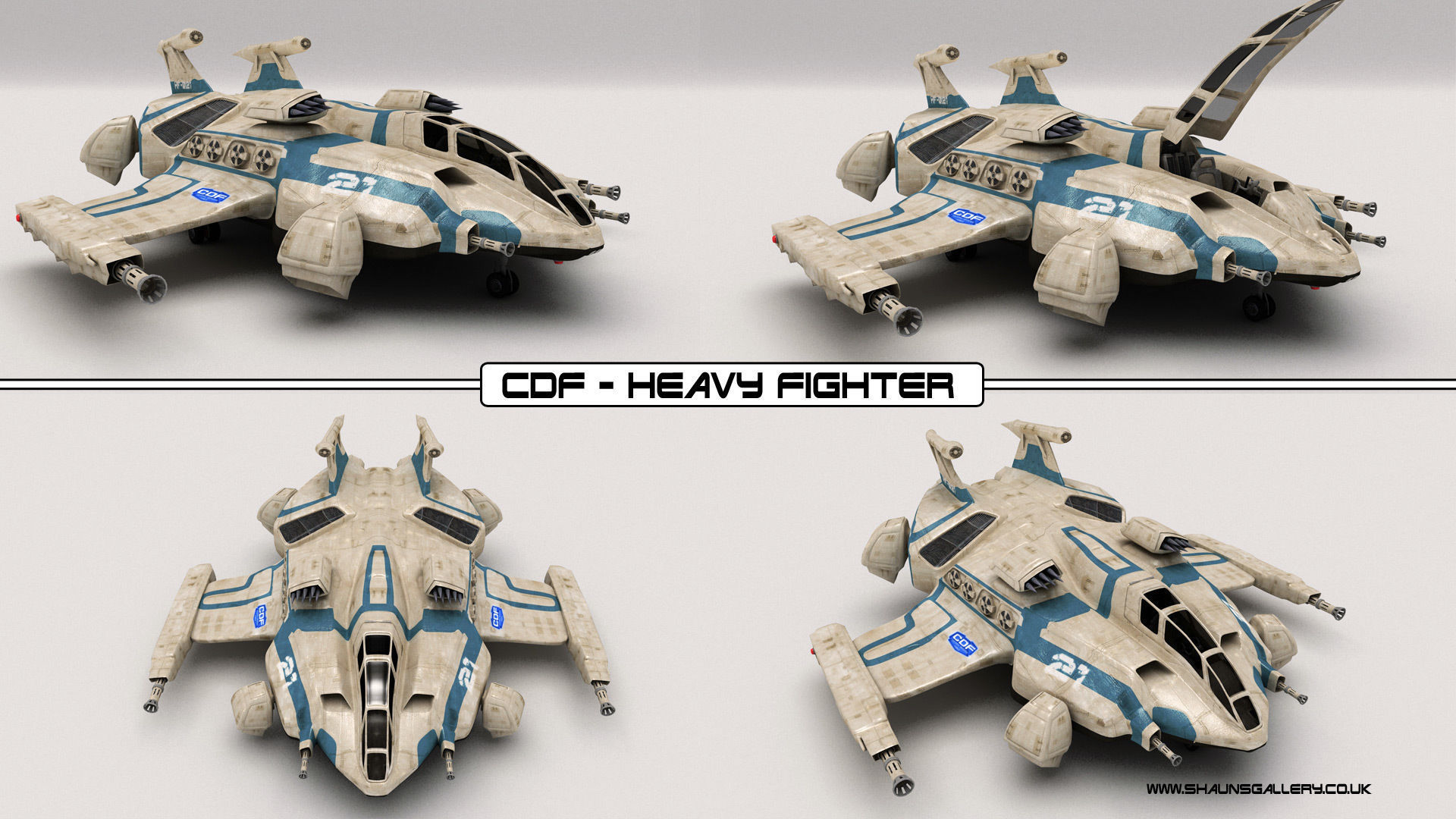 Heavy Space Fighter Low-poly 3D model_18