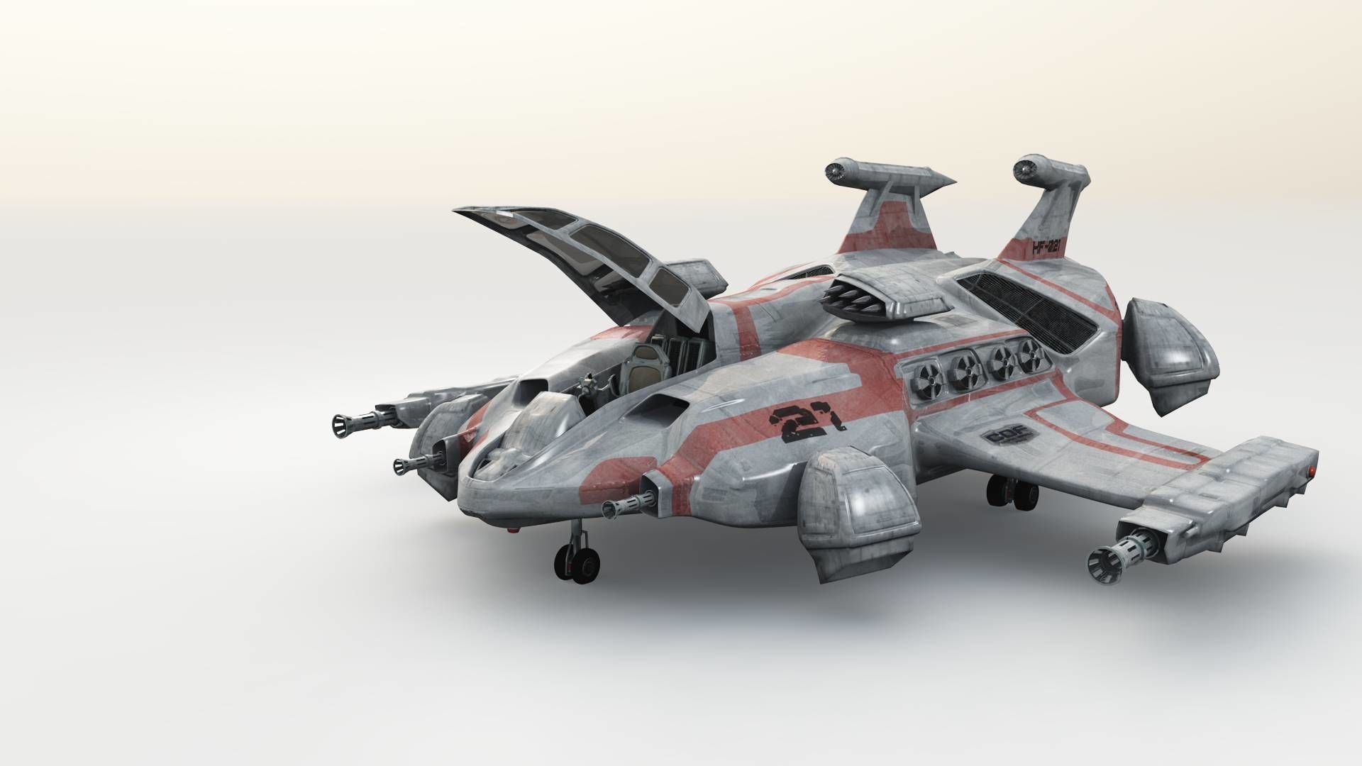 Heavy Space Fighter Low-poly 3D model_13