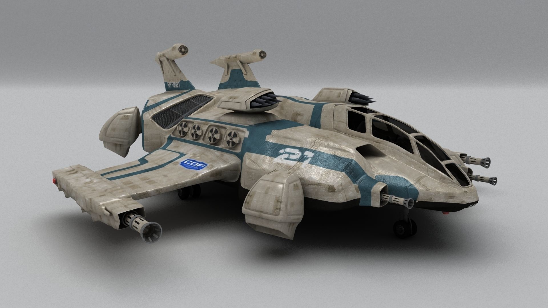 Heavy Space Fighter Low-poly 3D model_7