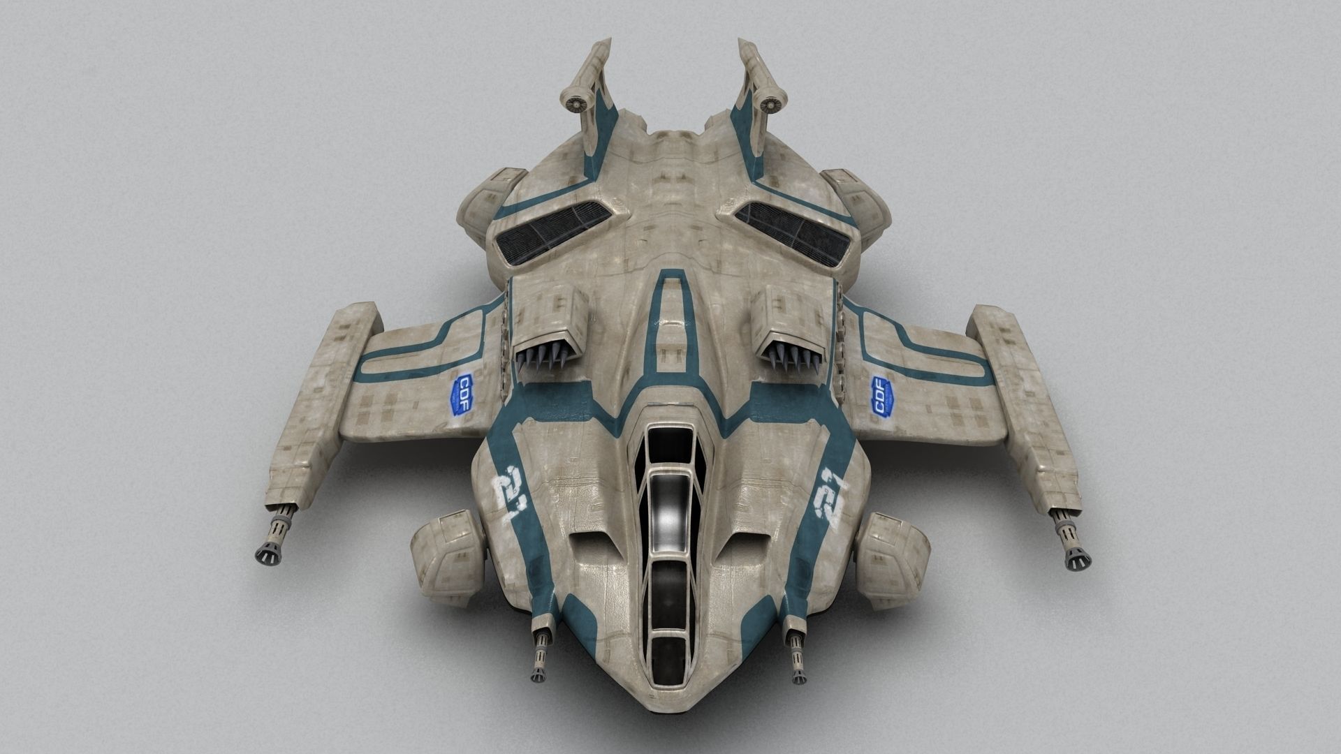 Heavy Space Fighter Low-poly 3D model_5