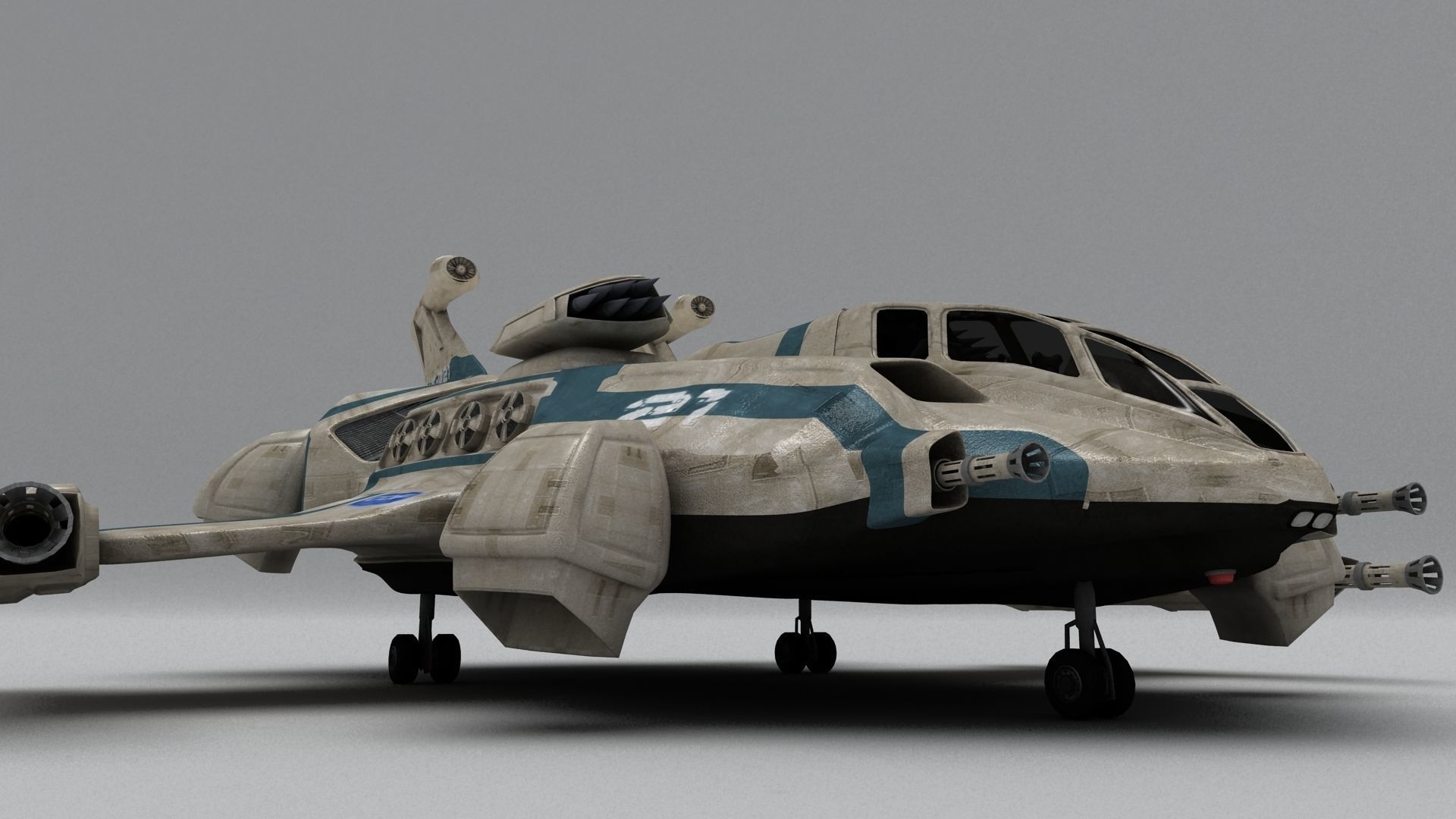 Heavy Space Fighter Low-poly 3D model_3