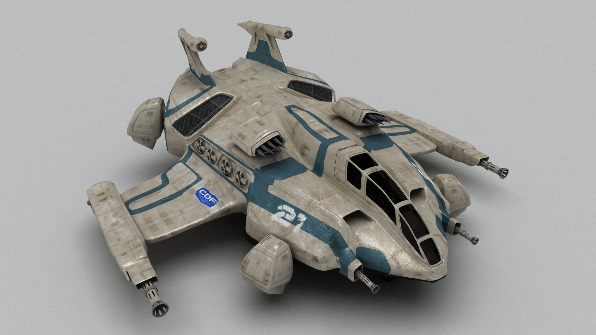 Heavy Space Fighter Low-poly 3D model_1