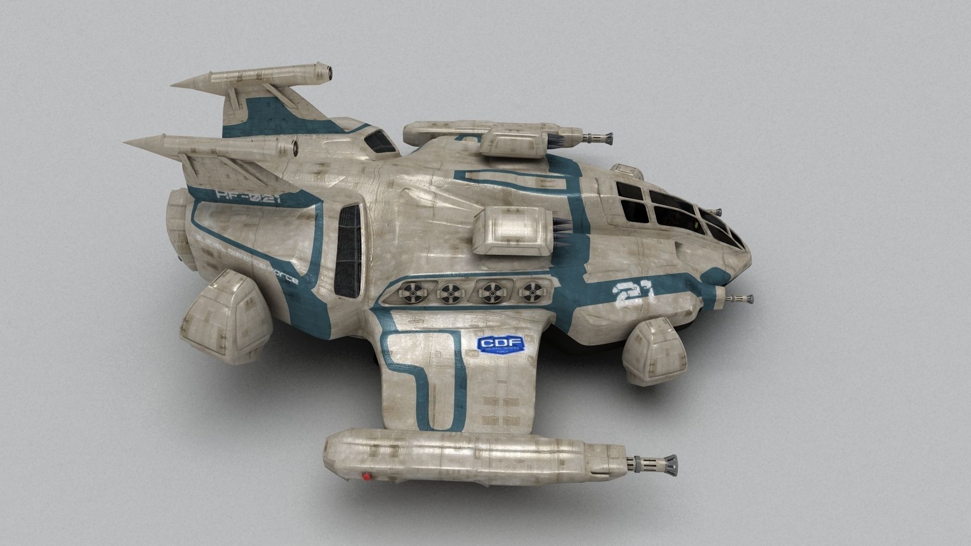 Heavy Space Fighter Low-poly 3D model_6