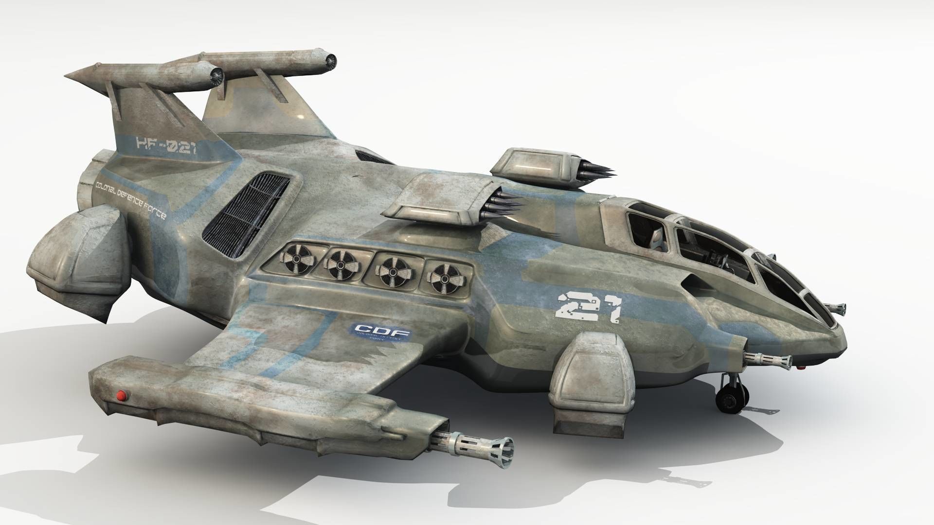 Heavy Space Fighter Low-poly 3D model_17