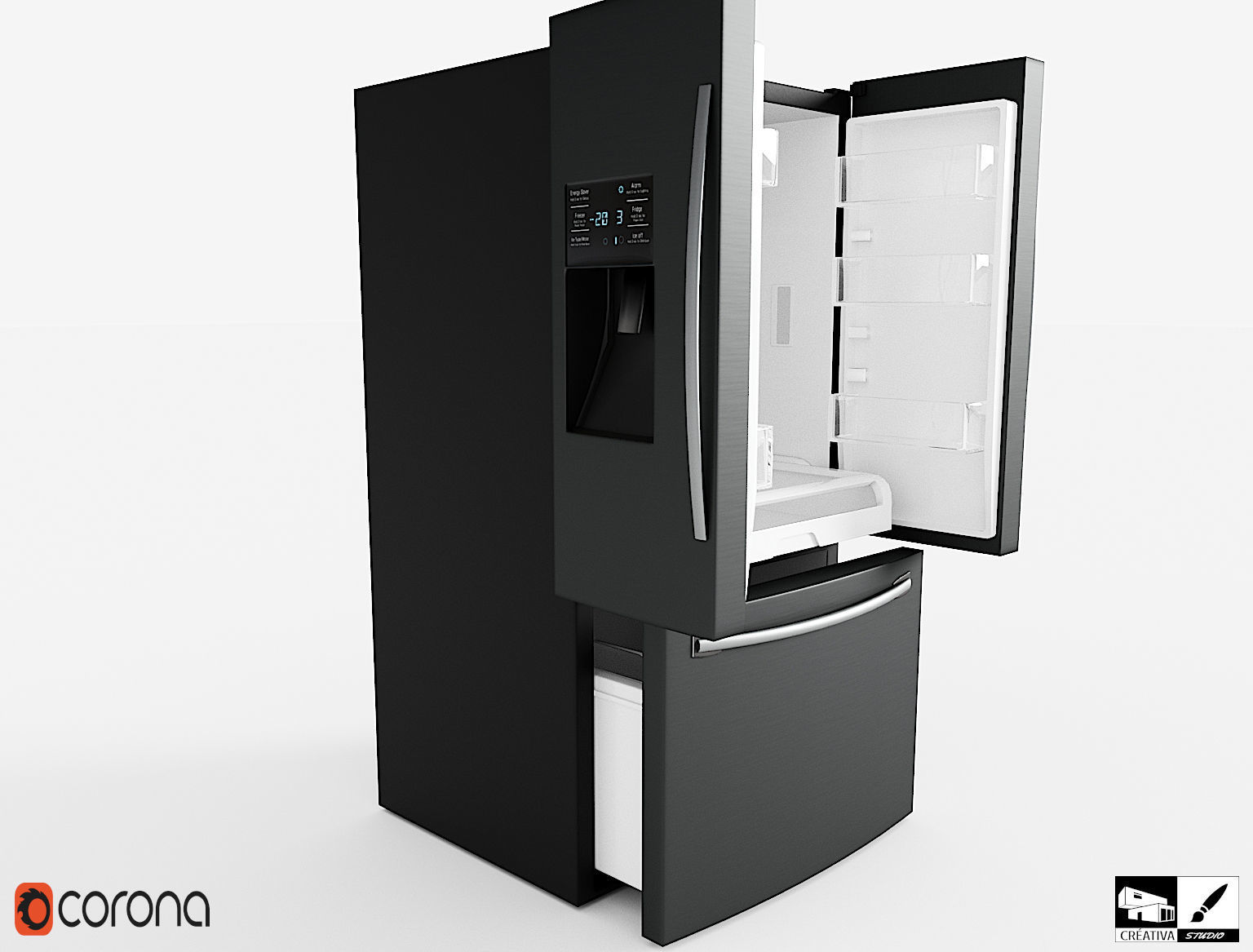 Modern Smart Fridge  Free low-poly 3D model_1