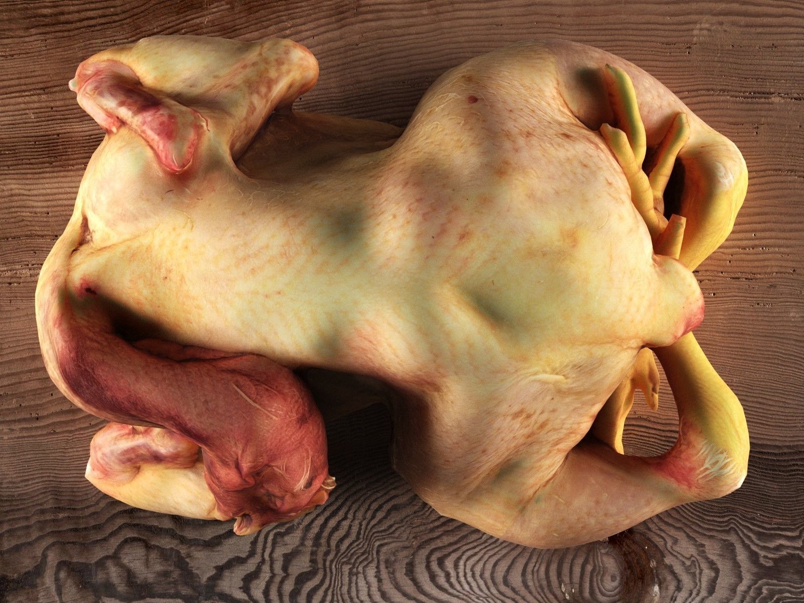 Meat 3 chicken on wooden table 3D model_2