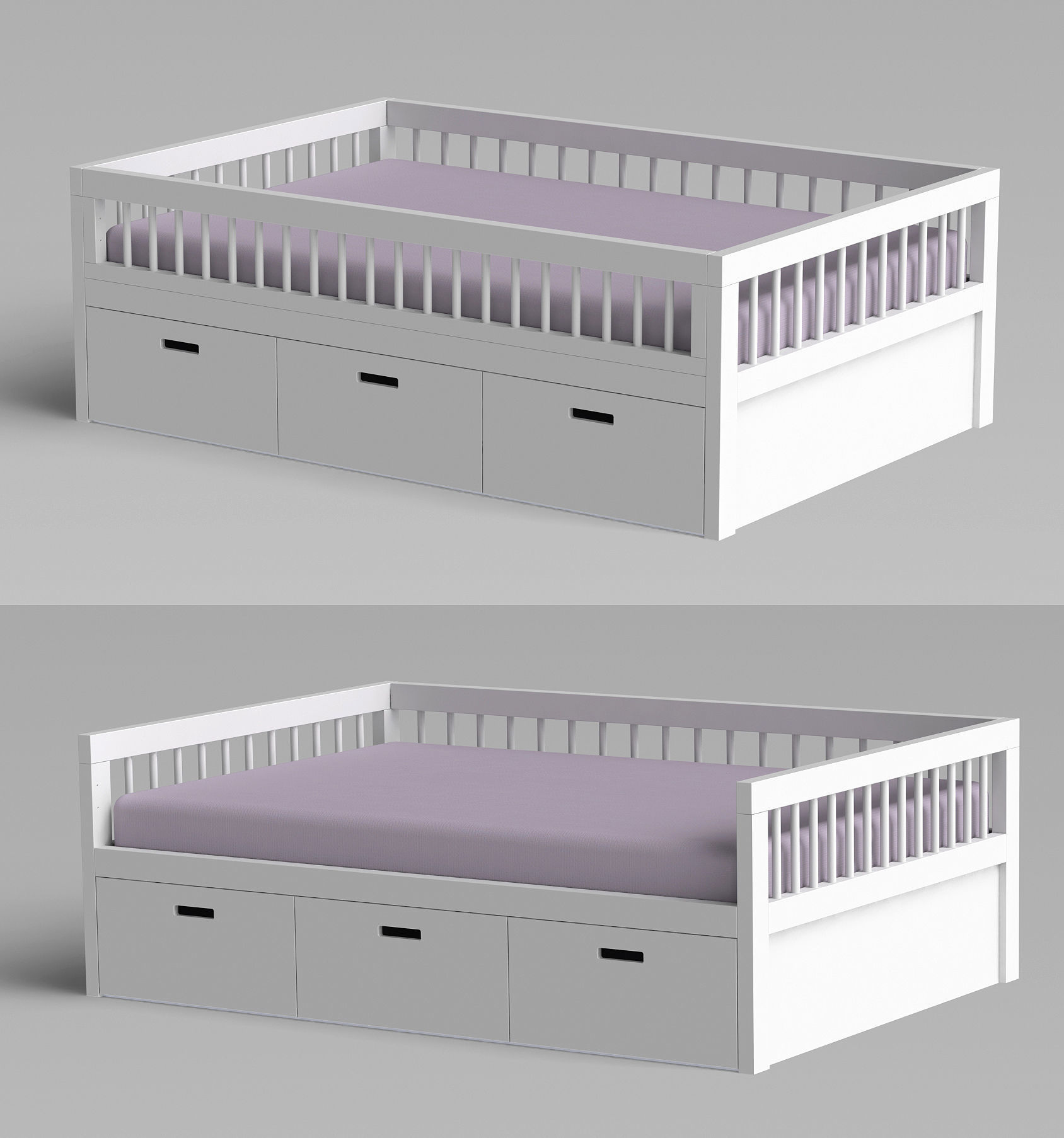 Bed Scandinavia without roof 3D model_0
