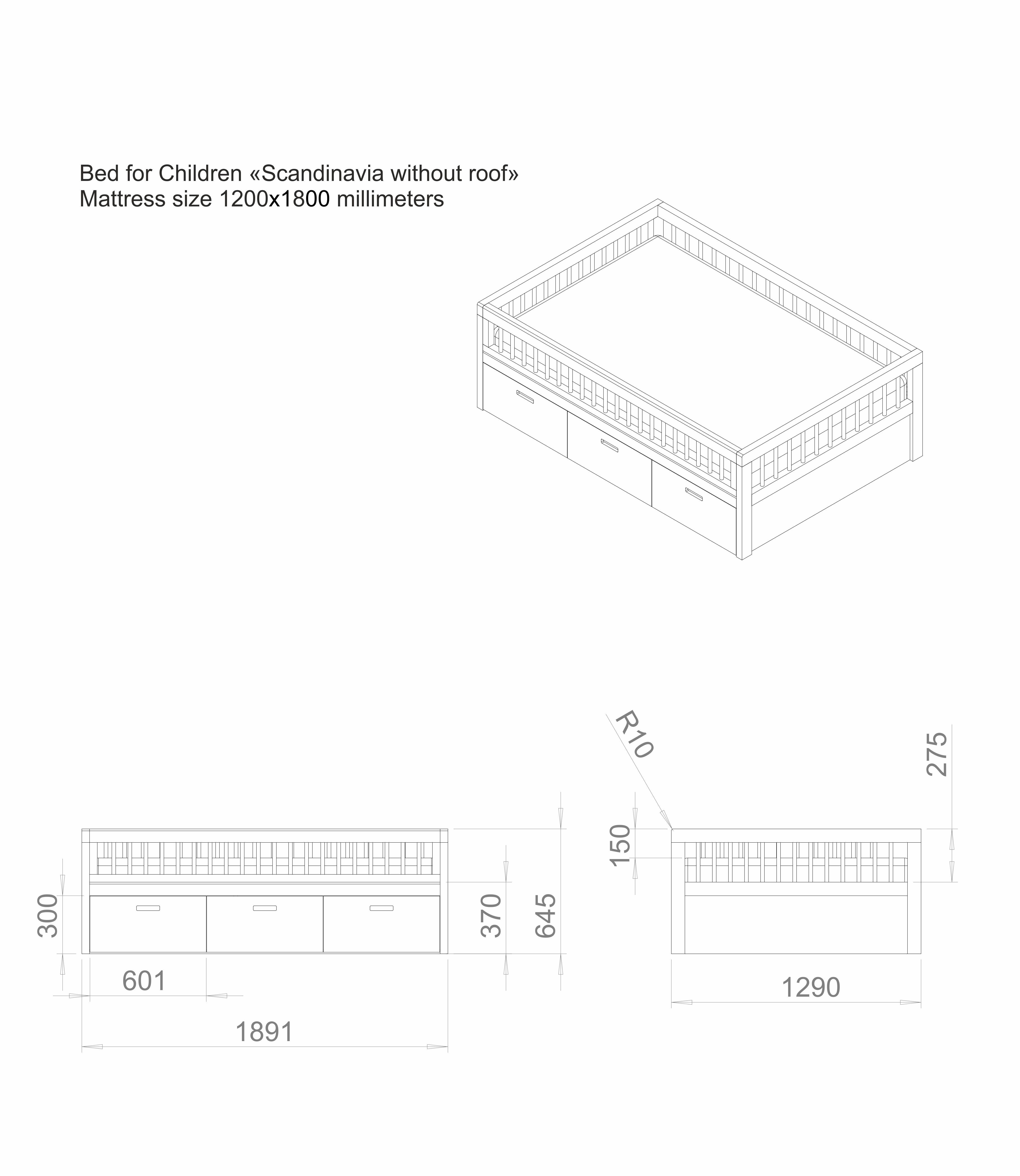 Bed Scandinavia without roof 3D model_1