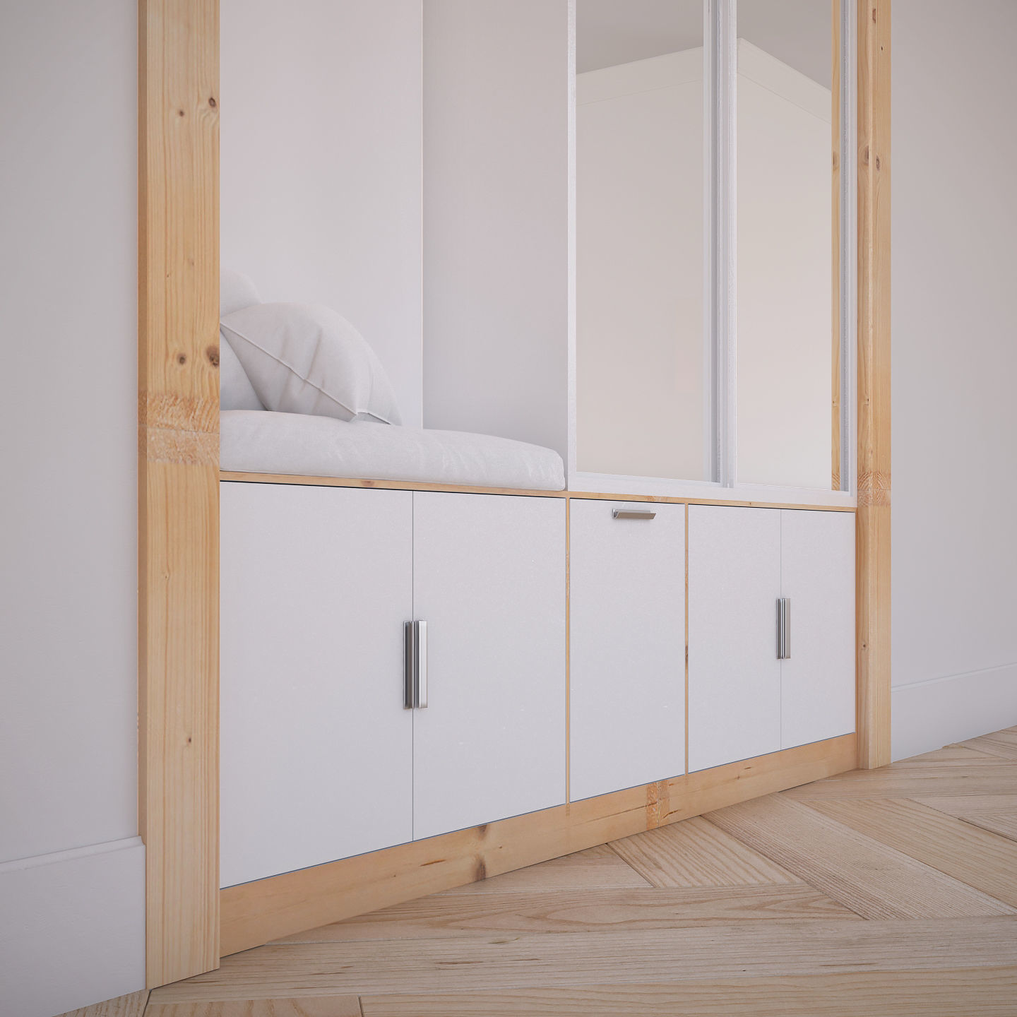 Wardrobe closet with cabinets and bed 3D model_3