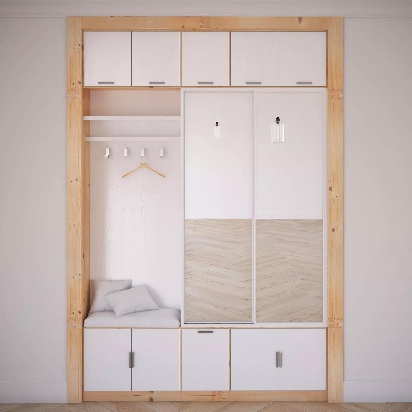 Wardrobe closet with cabinets and bed 3D model_0
