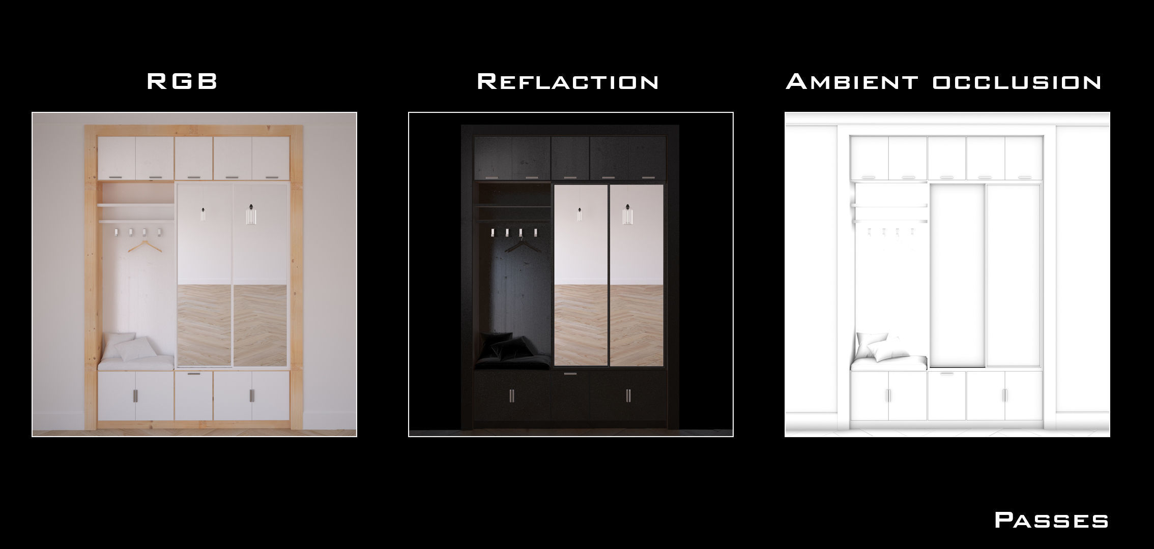Wardrobe closet with cabinets and bed 3D model_8
