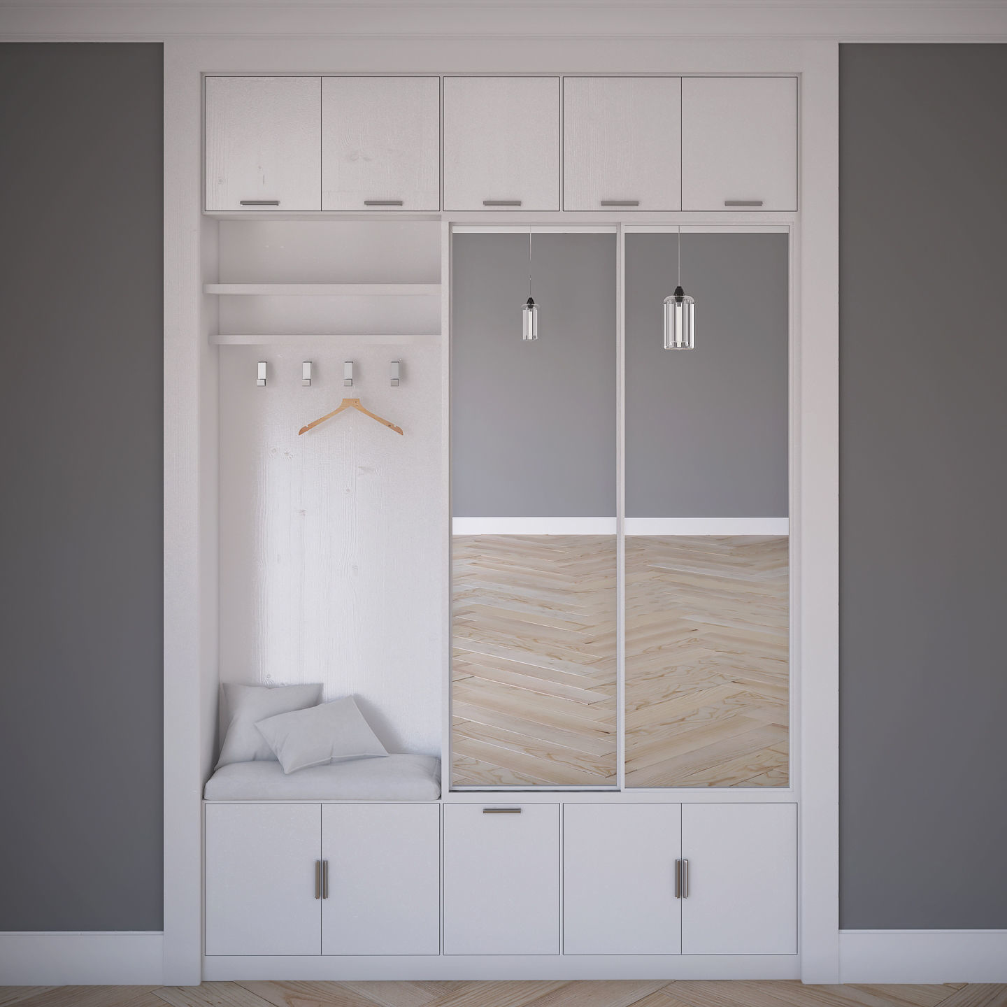 Wardrobe closet with cabinets and bed 3D model_1