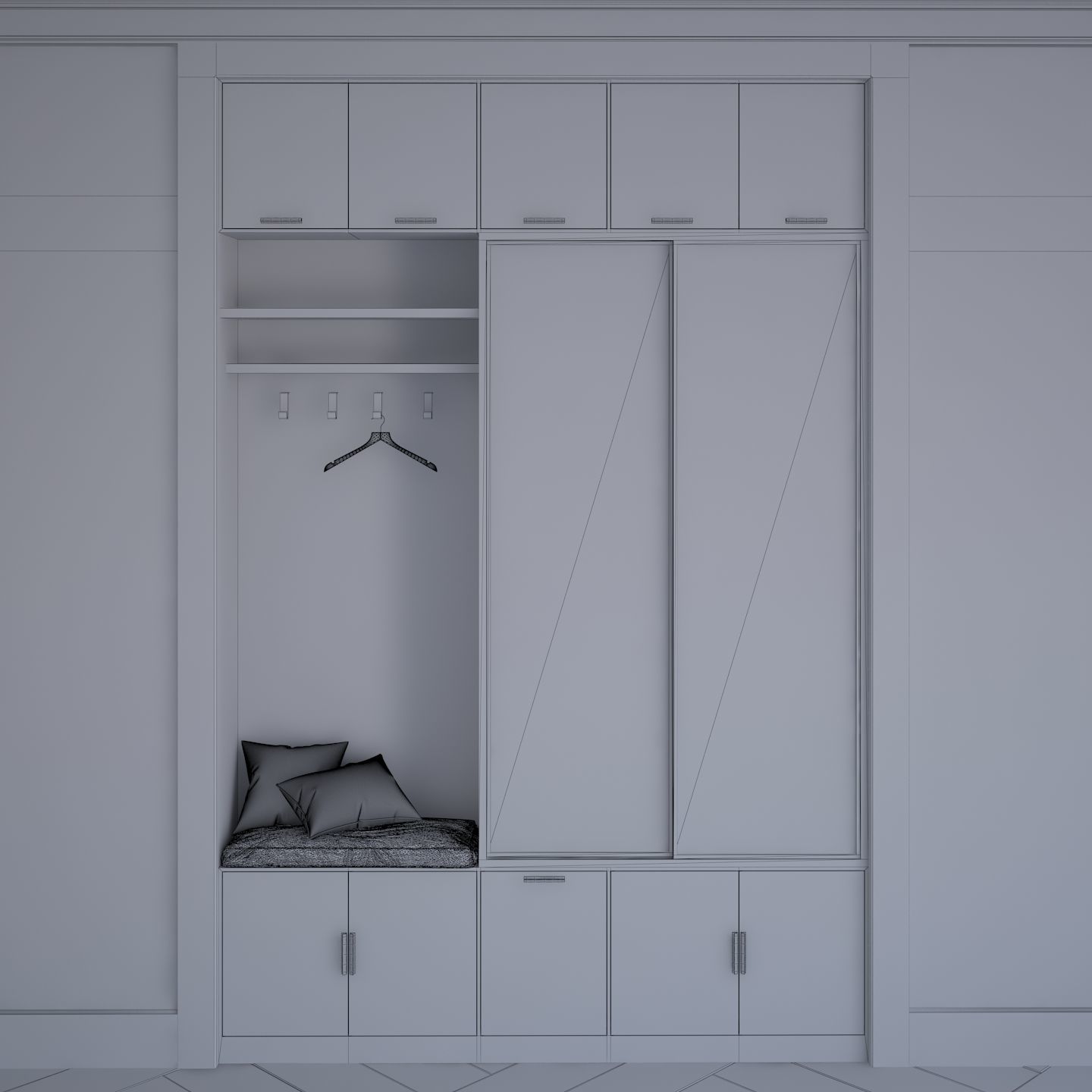 Wardrobe closet with cabinets and bed 3D model_6