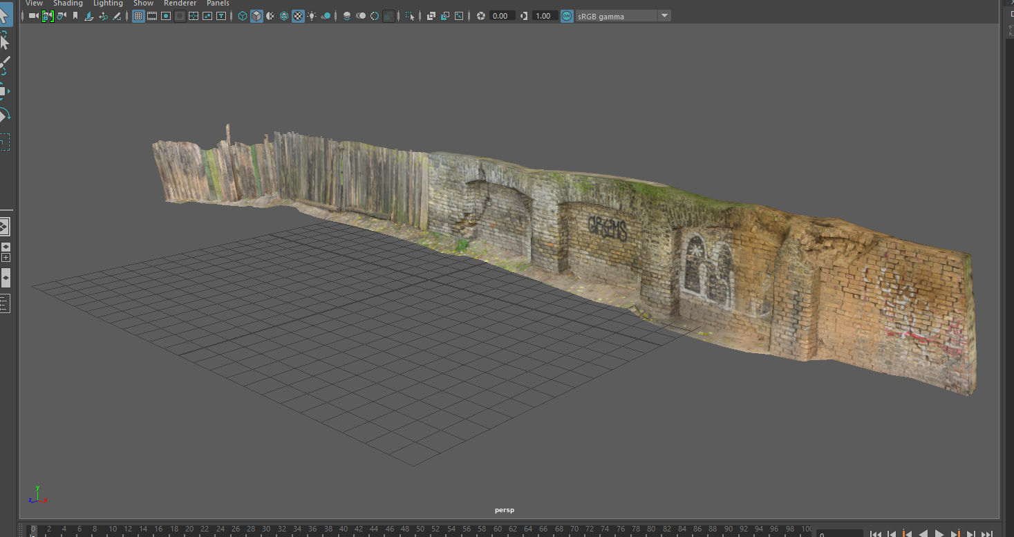Scanned photorealistic brick and wood crumbling wall Low-poly 3D model_22