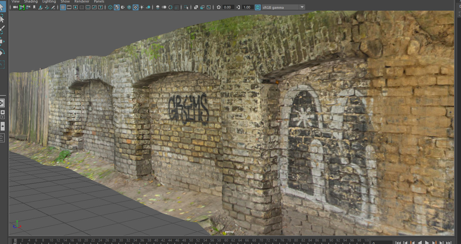 Scanned photorealistic brick and wood crumbling wall Low-poly 3D model_16
