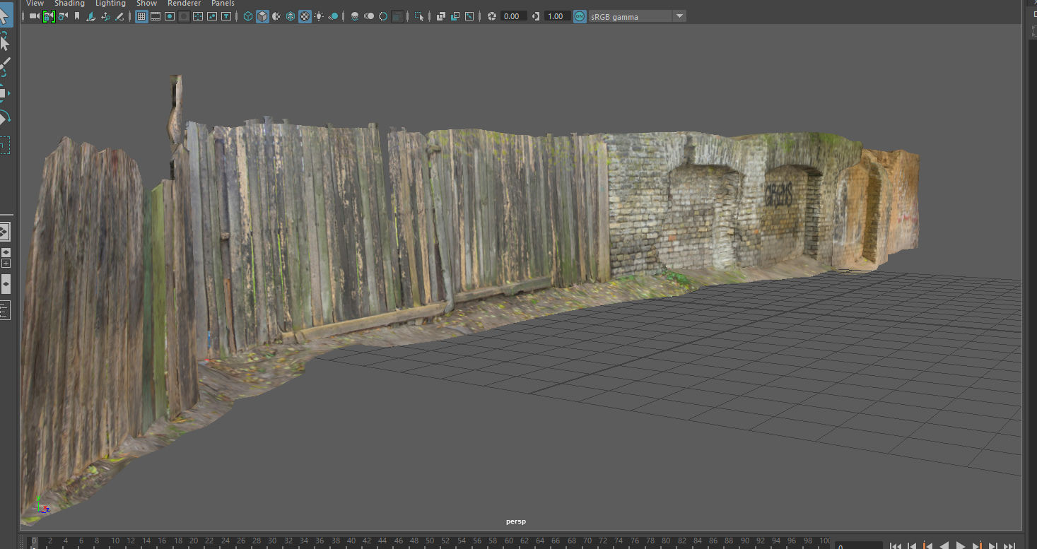 Scanned photorealistic brick and wood crumbling wall Low-poly 3D model_17