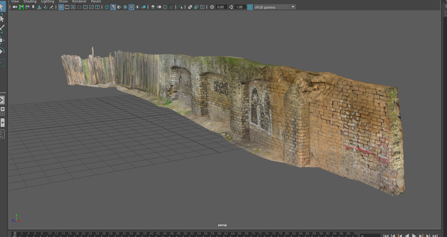 Scanned photorealistic brick and wood crumbling wall Low-poly 3D model_21