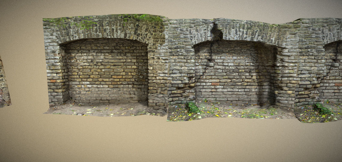 Scanned photorealistic brick and wood crumbling wall Low-poly 3D model_24