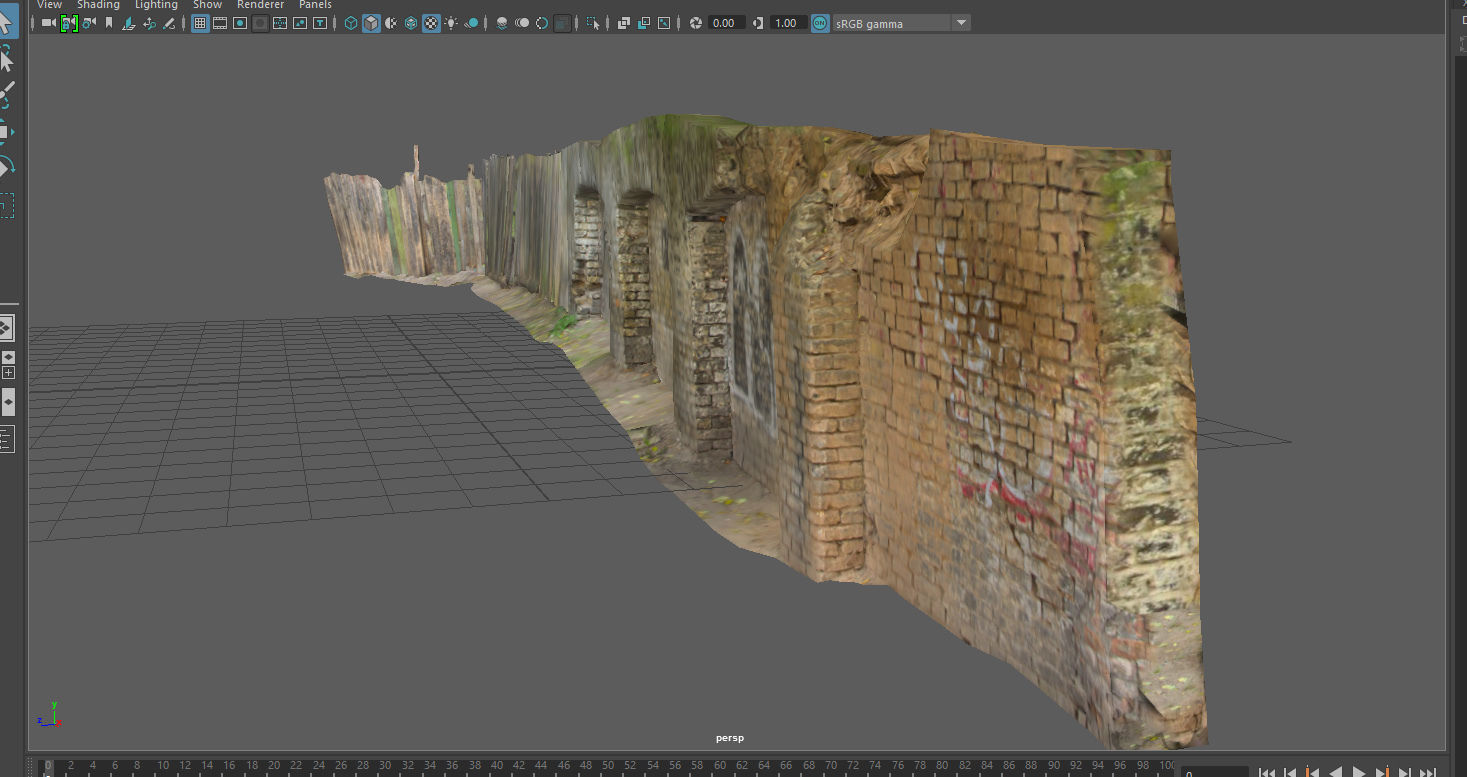 Scanned photorealistic brick and wood crumbling wall Low-poly 3D model_20