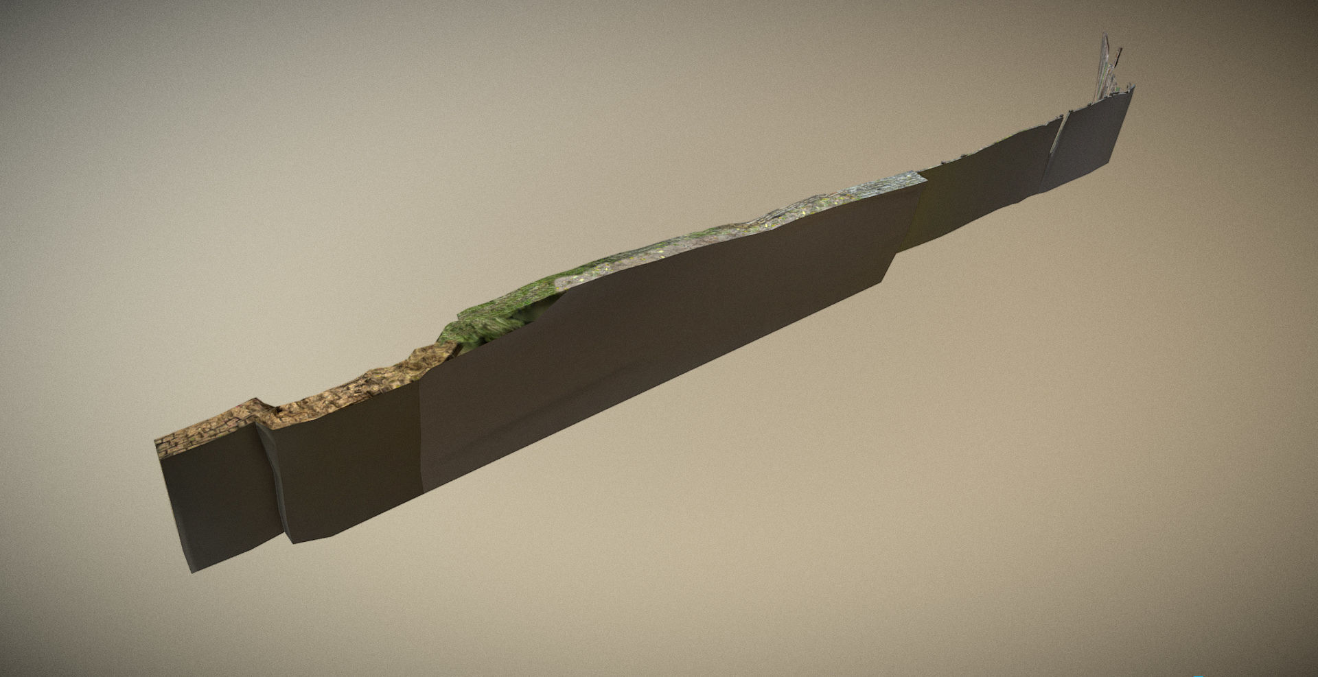 Scanned photorealistic brick and wood crumbling wall Low-poly 3D model_9