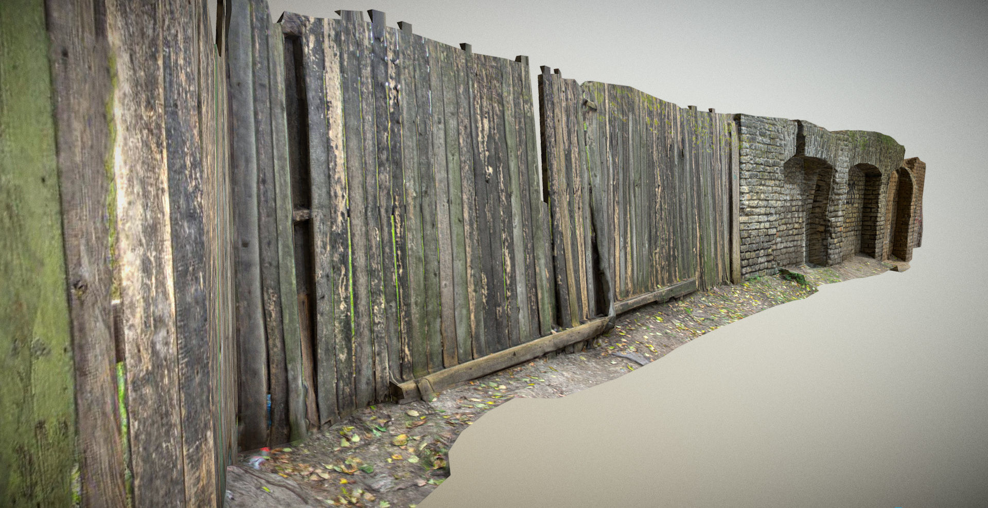 Scanned photorealistic brick and wood crumbling wall Low-poly 3D model_6