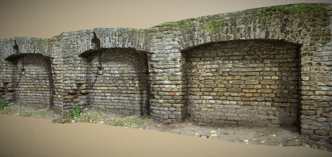 Scanned photorealistic brick and wood crumbling wall Low-poly 3D model_26