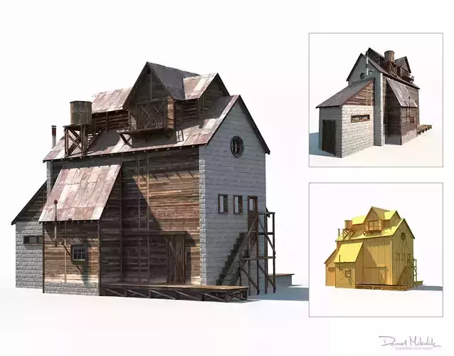 Old Factory Barn Low Poly