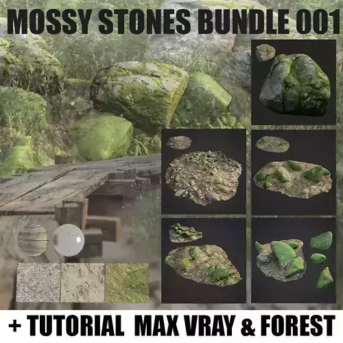 mossy stones bundle 001 Low-poly 3D model